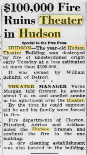 Hudson Theatre - MAY 31 1950 DESTROYED BY FIRE